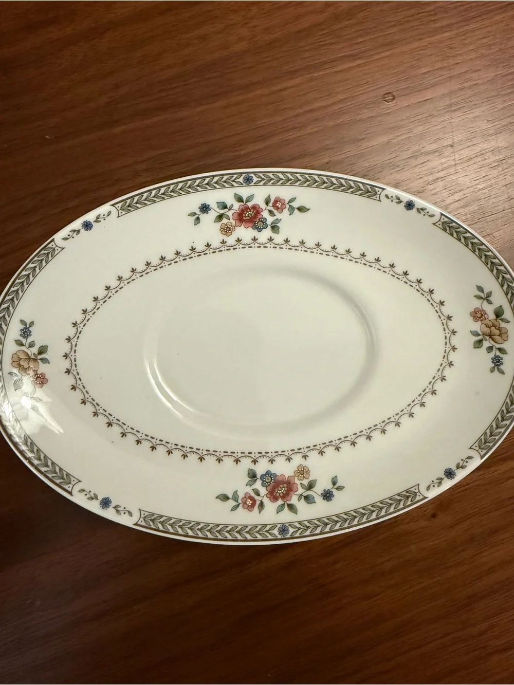 Royal Doulton White Gravy Boat and Platter with Red and Green Floral Motif